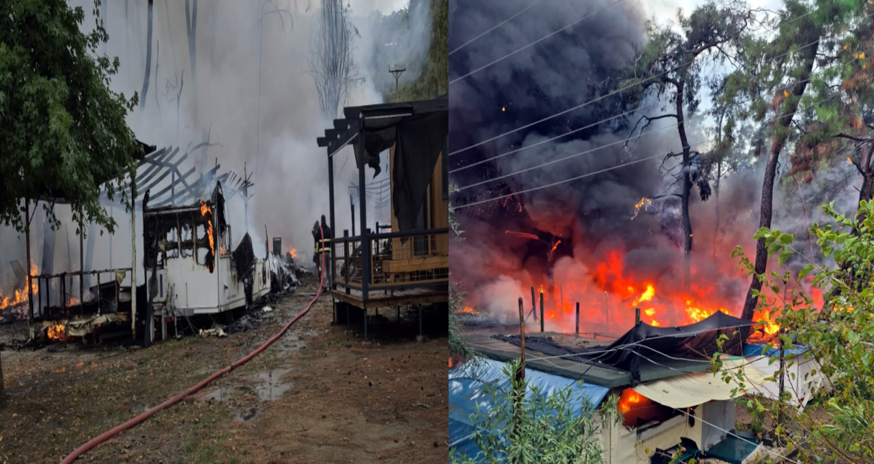 Fethiye’de bungalovlar alev alev yandı